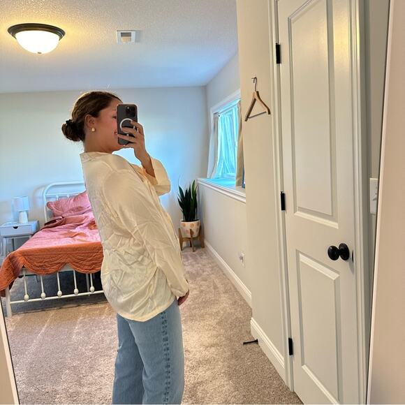 Vintage La Mouette Cream Silk Button Front Long Sleeve Blouse Top Large - Picture 3 of 8